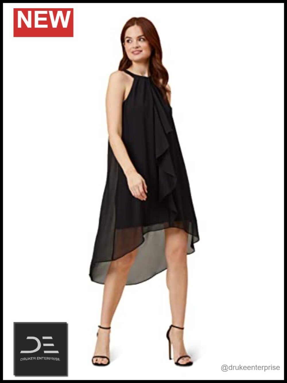 Women's Chiffon Jersey Dress Pleated Ruffle Halter Keyhole